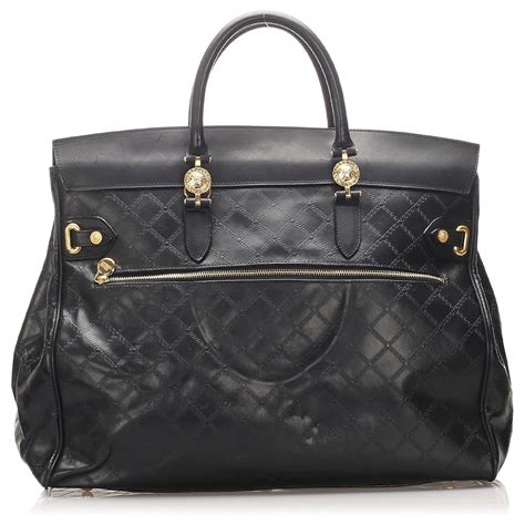 Versace Black Leather Travel Bag Pony-style calfskin ref.210987 - Joli ...