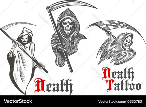 Death tattoo design with sketched grim reapers Vector Image