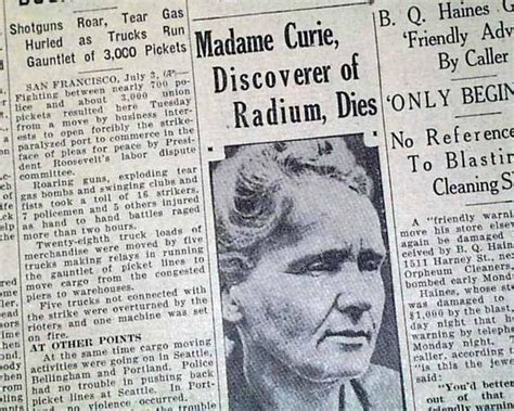 MARIE CURIE Die Physicist Chemist Radium 1934 Newspaper | #49936639