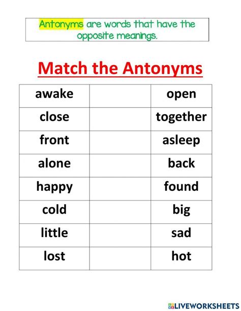 Synonyms And Antonyms Worksheet Worksheets | 99Worksheets - Worksheets Library