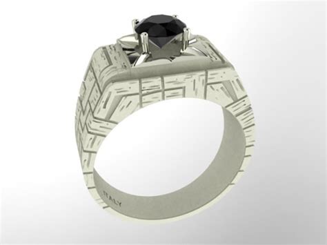 Ronaldo diamond black 14k white gold handmade in italy men ring H1