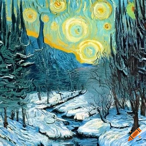 Forest in the winter drawn by van gogh on Craiyon