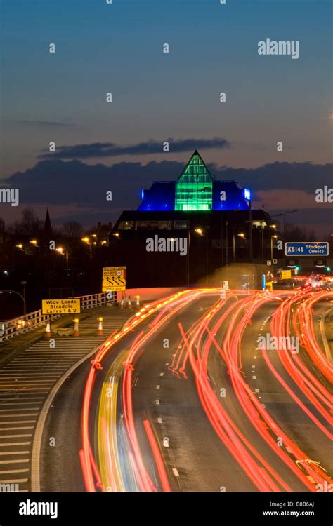 The Stockport Pyramid Building and M60 Motorway at Night, Stockport, Greater Manchester, England ...