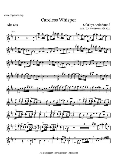 Careless Whisper Sheet Music By George Michael Saxophone