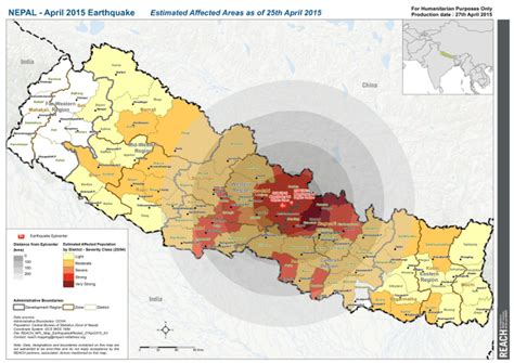 Nepal - April 2015 Earthquake: Estimated Affected Areas as of 25th April 2015 - Nepal | ReliefWeb