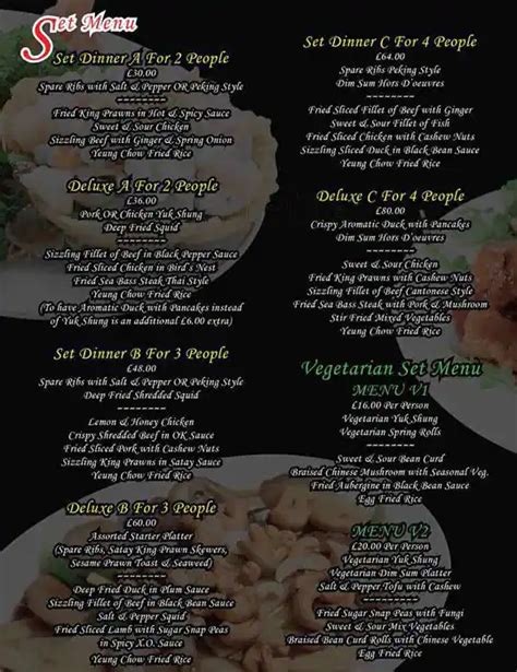 Menu at Chung Ying Central Bar & Restaurant, Birmingham, 126 Colmore Row