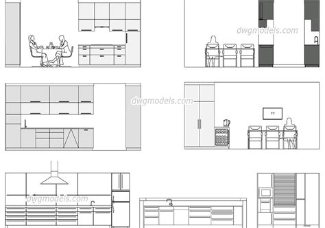 Modern Kitchen Elevation CAD drawings, 2D AutoCAD models