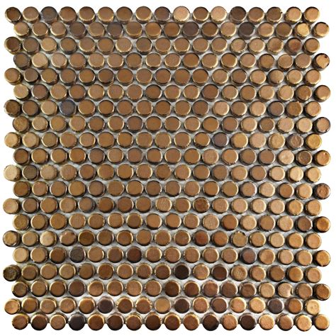 10 Tiles Penny Round Glossy Gold Porcelain Mosaic Floor Wall Tile Decor ...