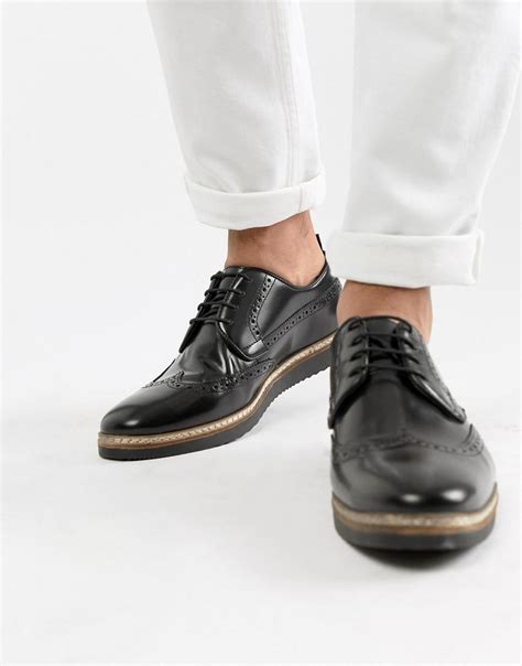 ASOS Leather Brogue Shoes in Black for Men - Lyst