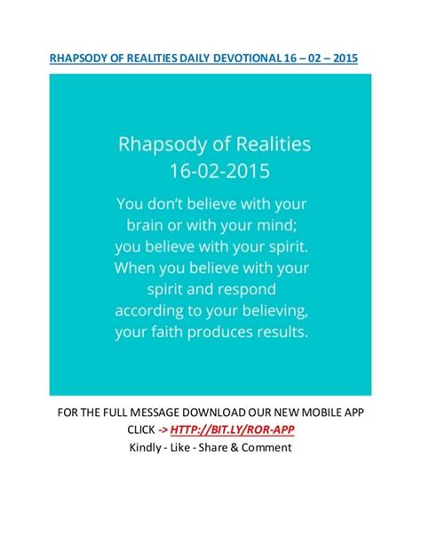 Today’s Rhapsody of Realities Daily Devotional 16 - 02-2015