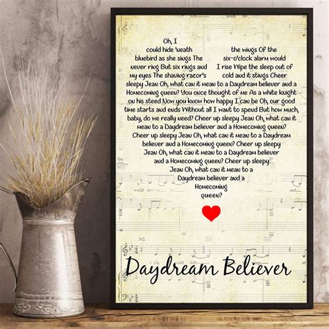 Daydream Believer Lyrics Song Poster Heart Shape Posters Gift | Etsy