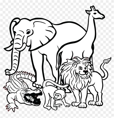 Group Of Zoo Animals Clipart Black And White