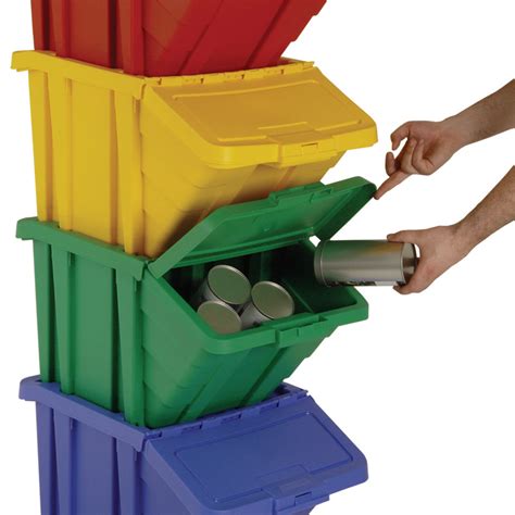 Stackable Recycling Box Bins With Hinged Lids in 4 Colours | ESE Direct