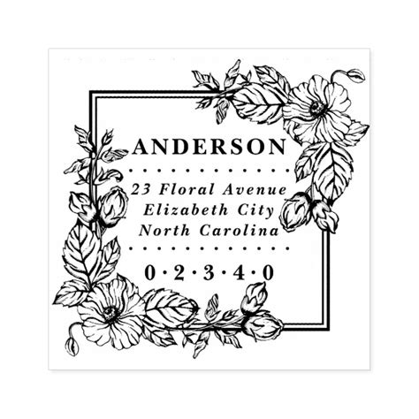 Rustic Floral Name & Return Address Classic Rubber Stamp | Zazzle