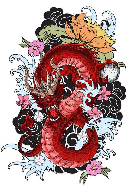 Hand Drawn Dragon Tattoo ,coloring Book Japanese Style Stock ...