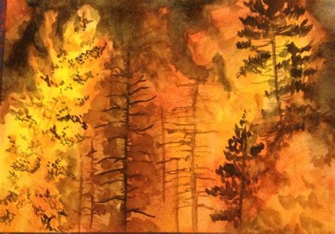 "The burn" Watercolor of a forest fire wildfire by Indy Siedentopf June 2014. | Fire art, Tree ...