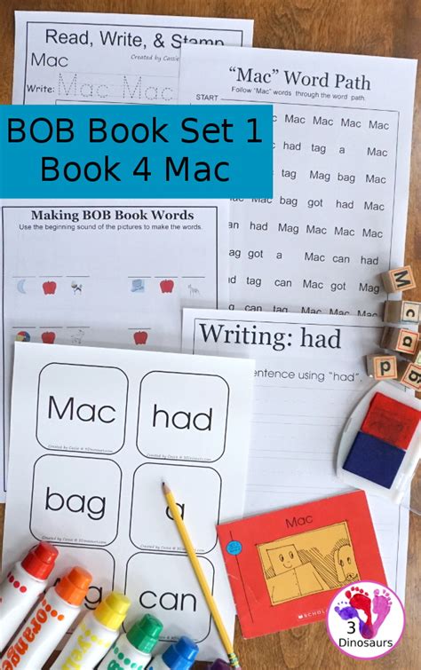 Early Reading Printables: BOB Books Set 1 Book 4 Mac | 3 Dinosaurs