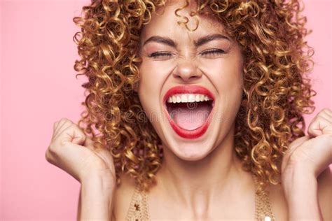 Woman with Wide Open Mouth Holds Her Hand in a Fist Stock Image - Image ...