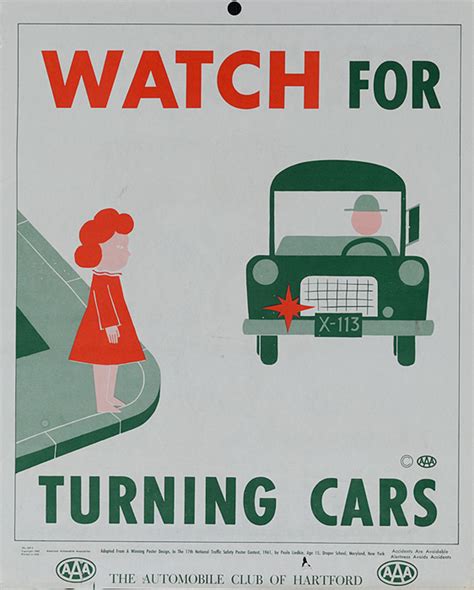 Watch for Turning Cars, Original AAA Auto Safety Poster, The Automobile Club of Hartford | David ...