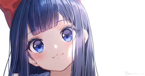 blue eyes blue hair blush bow cat smile close long hair pipimi pop team epic ryota (ry o ta ...