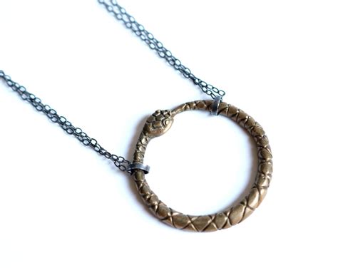 Handmade Unisex Ouroboros Necklace in Brass with Ox silver chain or Sterling Silver