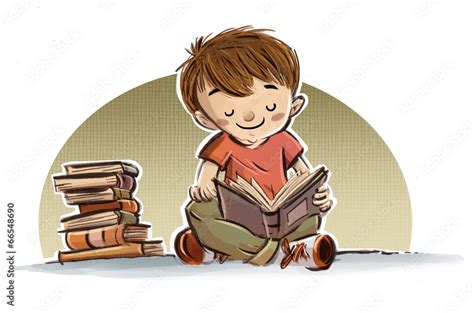 niño leyendo libros Stock-Illustration | Adobe Stock