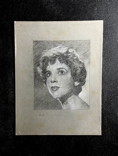 1950s French Black and White Charcoal Drawing on Grey Paper. Portrait of a French Woman. - Etsy