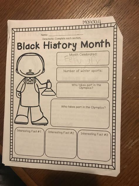 Black History Month Worksheet in a Florida School