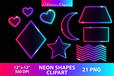 Neon Geometric Shapes Clipart PNG | Creative Market