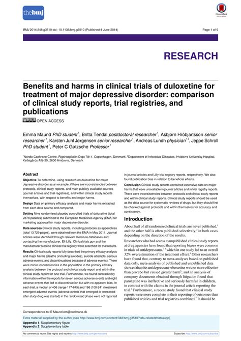 (PDF) Benefits and harms in clinical trials of duloxetine for treatment of major depressive ...