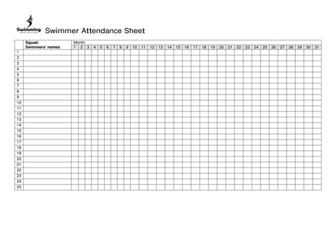 Swimmer Attendance Sheet Excel | Attendance sheet, Attendance chart ...