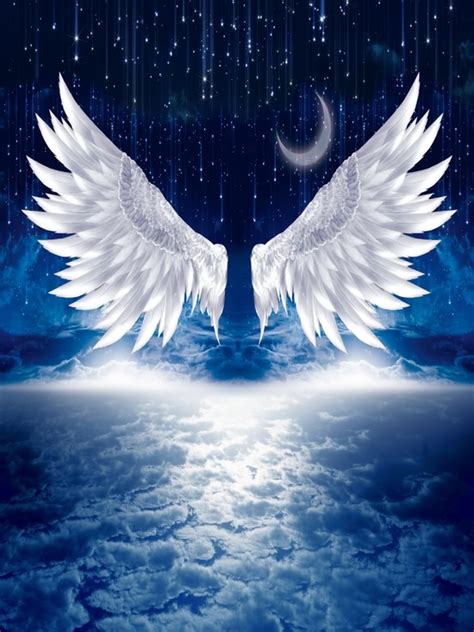 Beautiful Night Sky Moon Meteor Angel Wings Backdrop Wallpaper Decoration Background ...