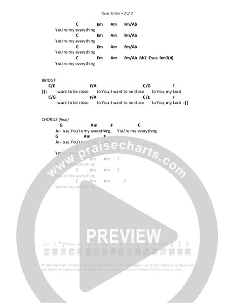 Close To You Chords PDF (Highlands Worship) - PraiseCharts