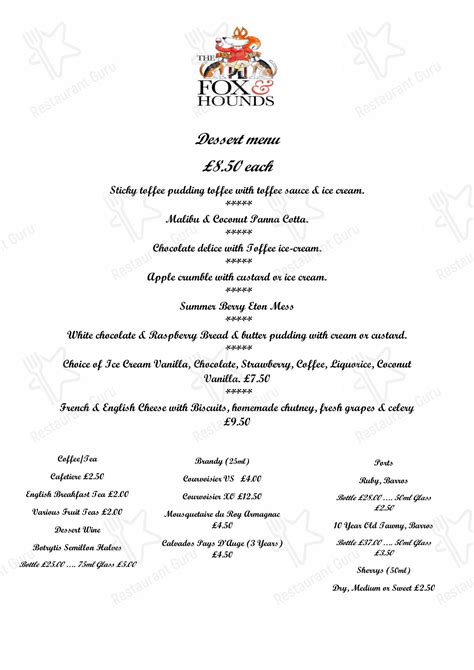 Menu at The Fox & Hounds pub & bar, Oakham