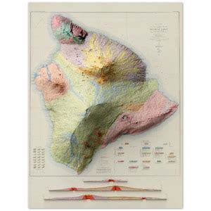 Island of Hawaii Map, Geology & Topography Relief, Wall Art Topographic ...