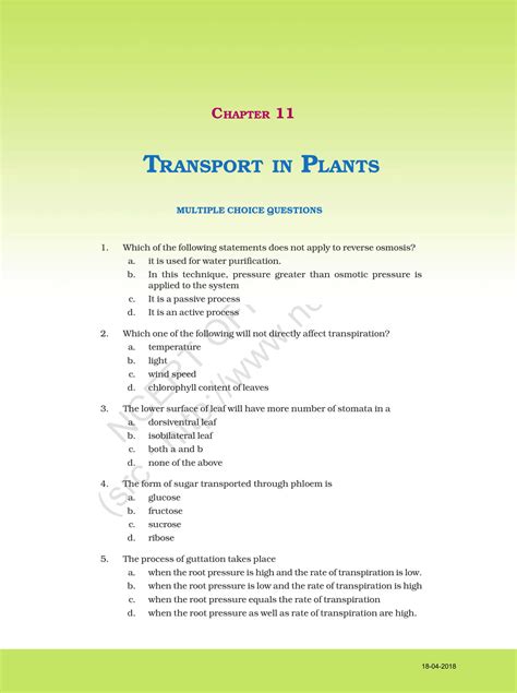 NCERT Exemplar Solution for Class 11 Biology Chapter 11 | Download PDF here