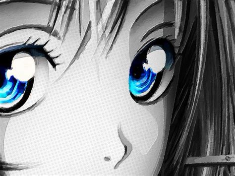 Anime Girl Eyes 2 Black And White Blue Eyes Painting by Tony Rubino ...