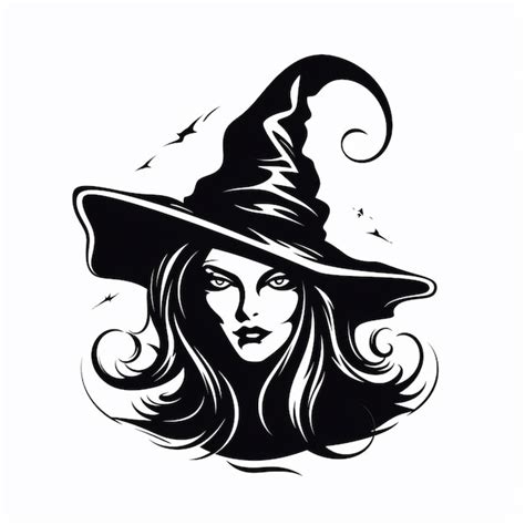 Premium AI Image | a black and white drawing of a witch with a hat ...