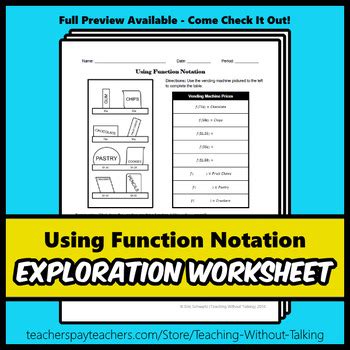 Using Function Notation Worksheet by Teaching Without Talking | TpT