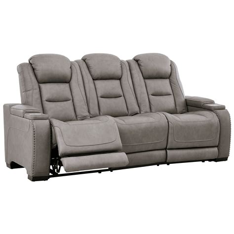 Signature Design by Ashley The Man-Den Contemporary Power Reclining Sofa with Adjustable ...