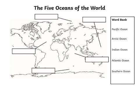 the five oceans of the world labeled in black and white, with labels on ...