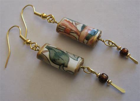 Paper bead dangle earrings Handmade paper bead jewelry