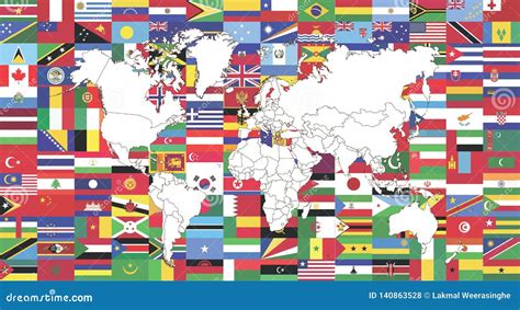 Flags of World and Map of World Stock Vector - Illustration of country ...