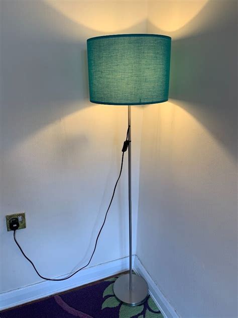 Ikea, Floor Lamp with Aqua blue lamp shade and bulb, stand is white/ nickel plated | in Harrow ...