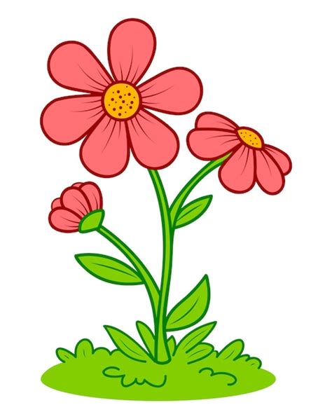 Premium Vector | Cute flower cartoon. Flower and grass clipart vector ...