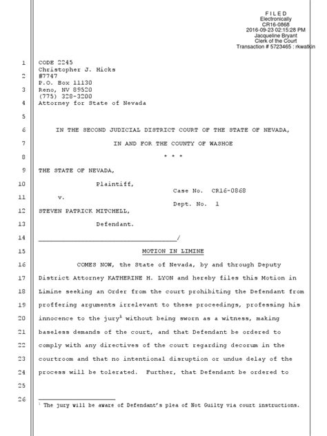 Motion in Limine - Mitchell | Pleading | Courtroom