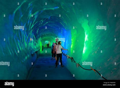 The ice caves inside Mer de Glace glacier, Montenvers, Chamonix, Haute ...