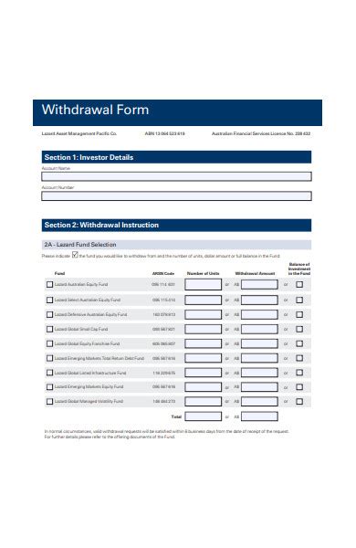 FREE 35+ Withdrawal Form Samples, PDF, MS Word, Google Docs, Excel