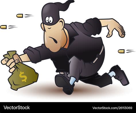 Funny little men robber runs away with bag money Vector Image