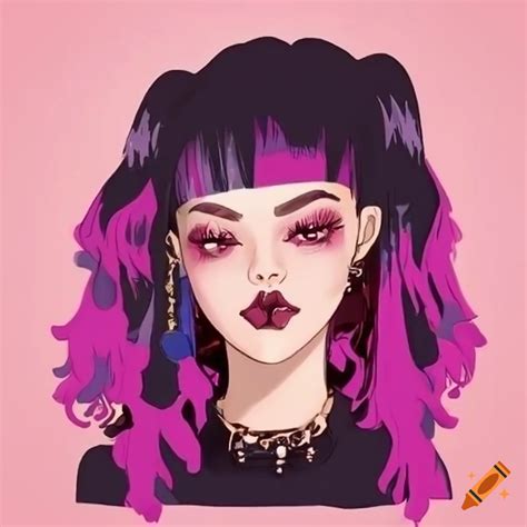 Anime-style cartoon girl with goth aesthetic